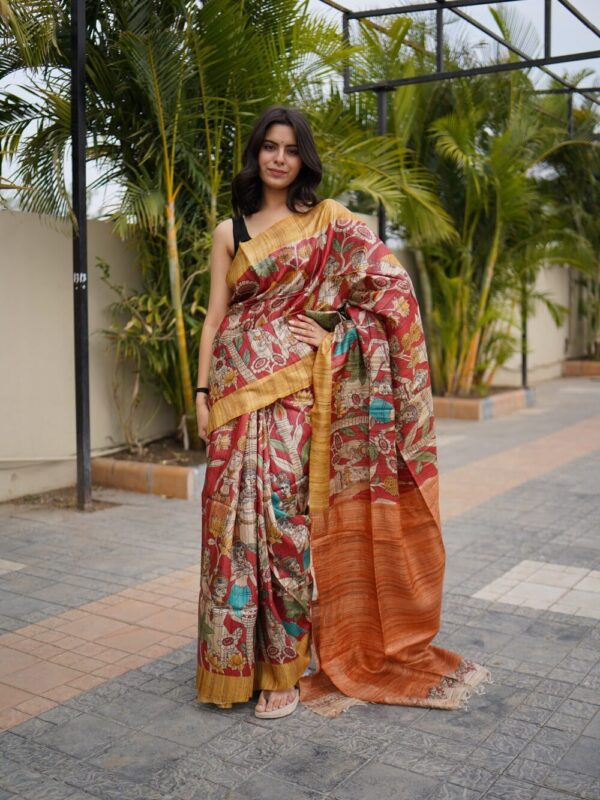 KALAMKARI GEECHA TUSSAR SAREE
