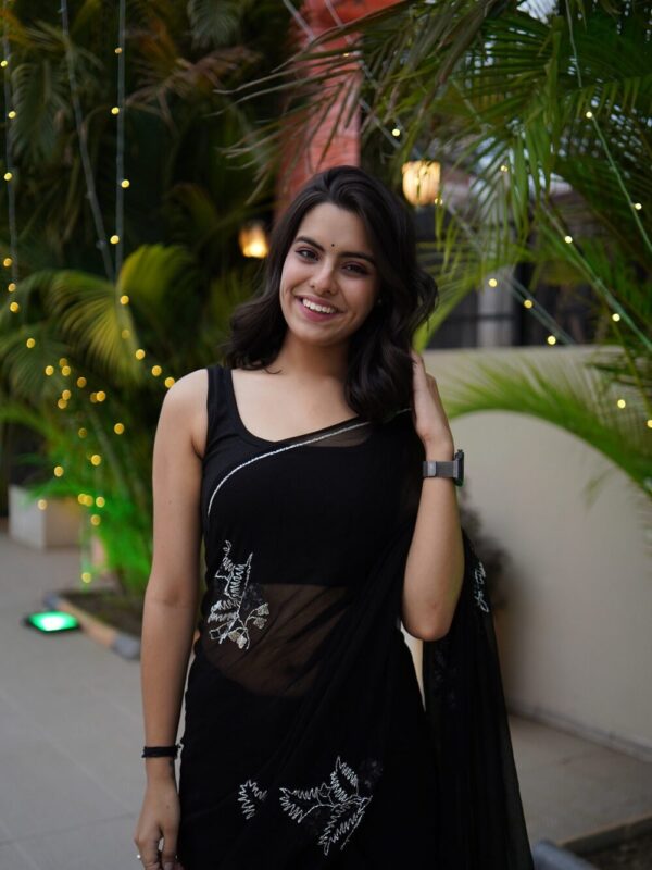 BLACK HANDWORK PURE CHIFFON SAREE