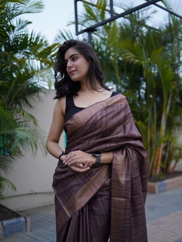 COPPER TISSUE TUSSAR SAREE