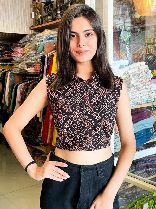 COTTON HANDBLOCK CROP TOP/BLOUSE