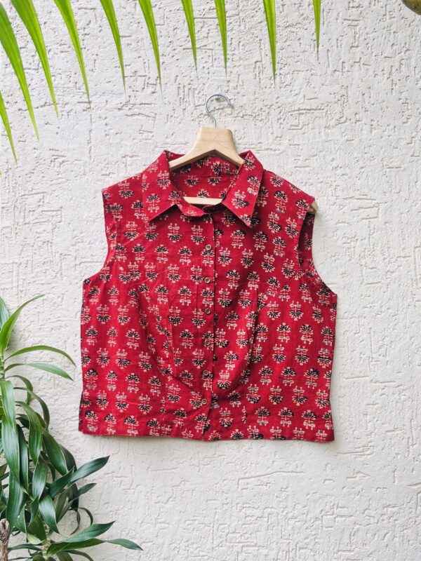 RED AJRAK COTTON TOP/BLOUSE