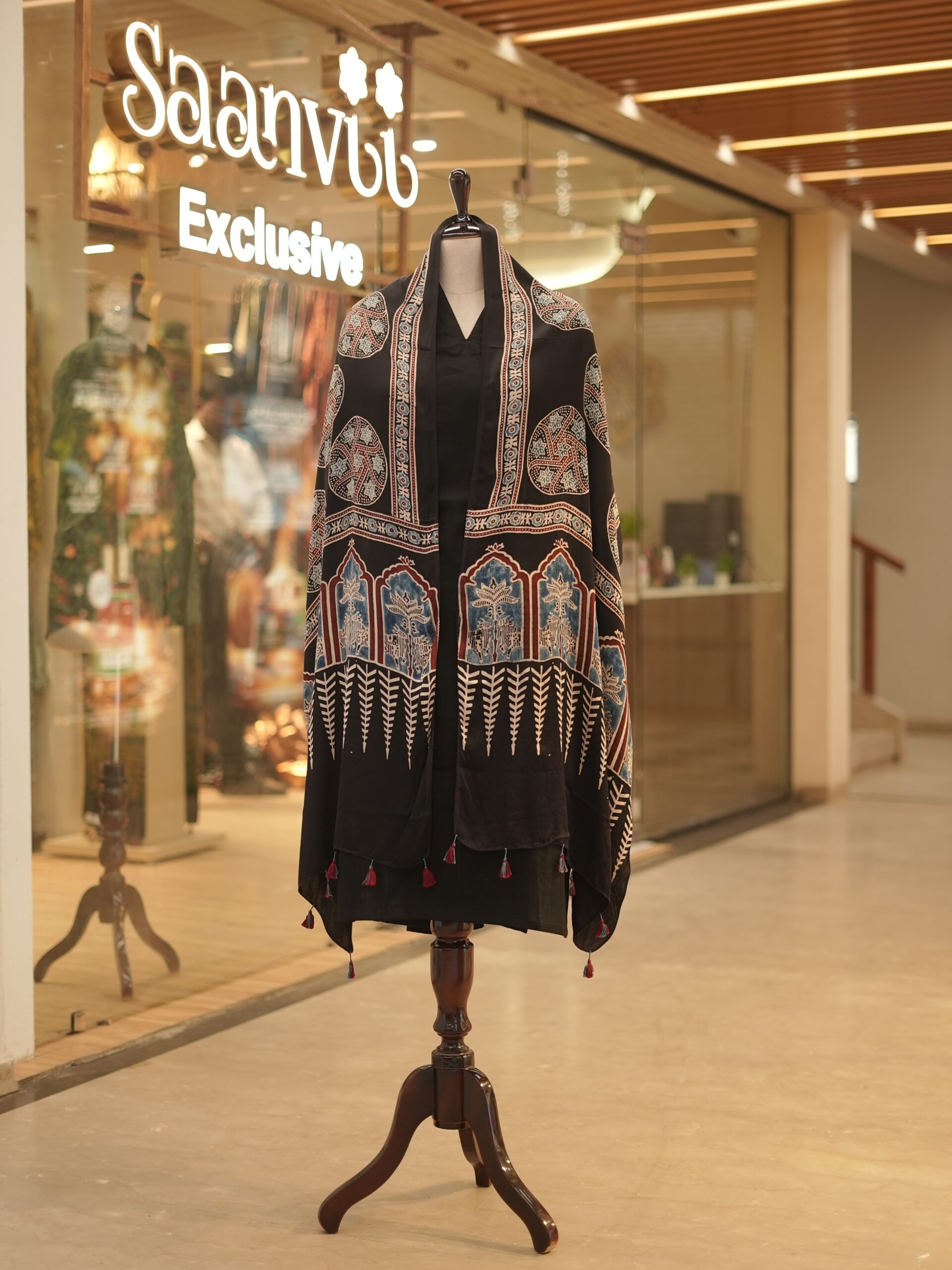 ZVE05569 Modal silk ajrakh stoles - Image 1