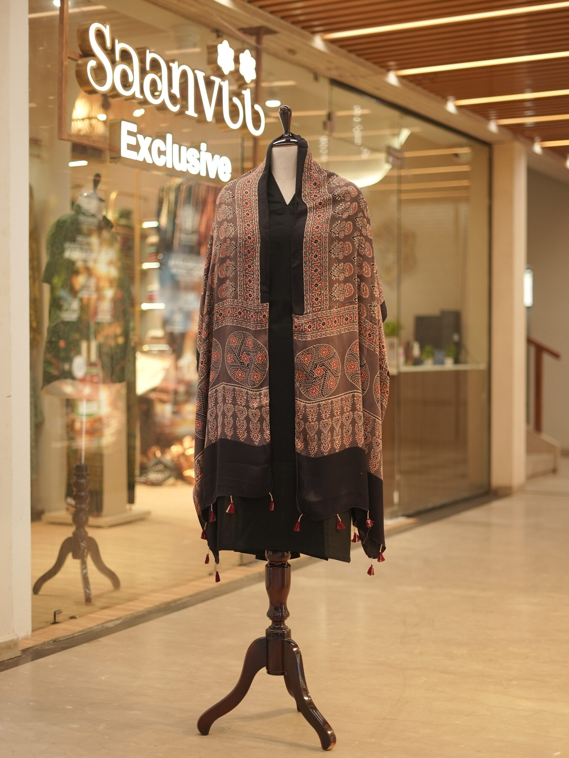 ZVE05618 Modal silk ajrakh stoles - Image 1