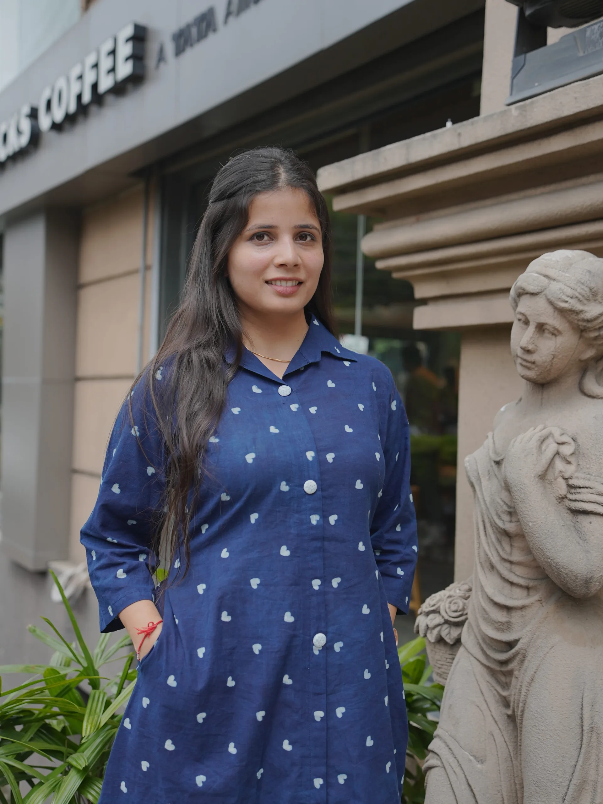 ZVE06875 Indigo Cotton Handblock Dress - Image 3