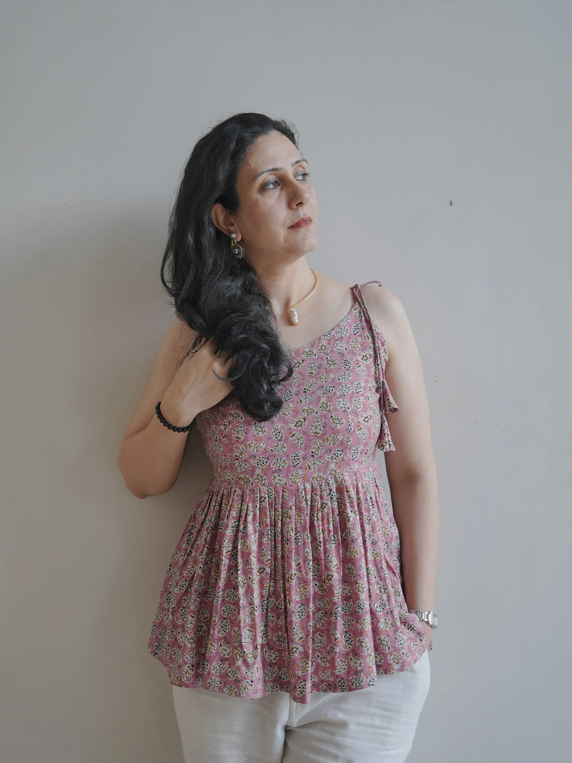 ZVE06957-min Floral Peplum Pink Top - Image 1