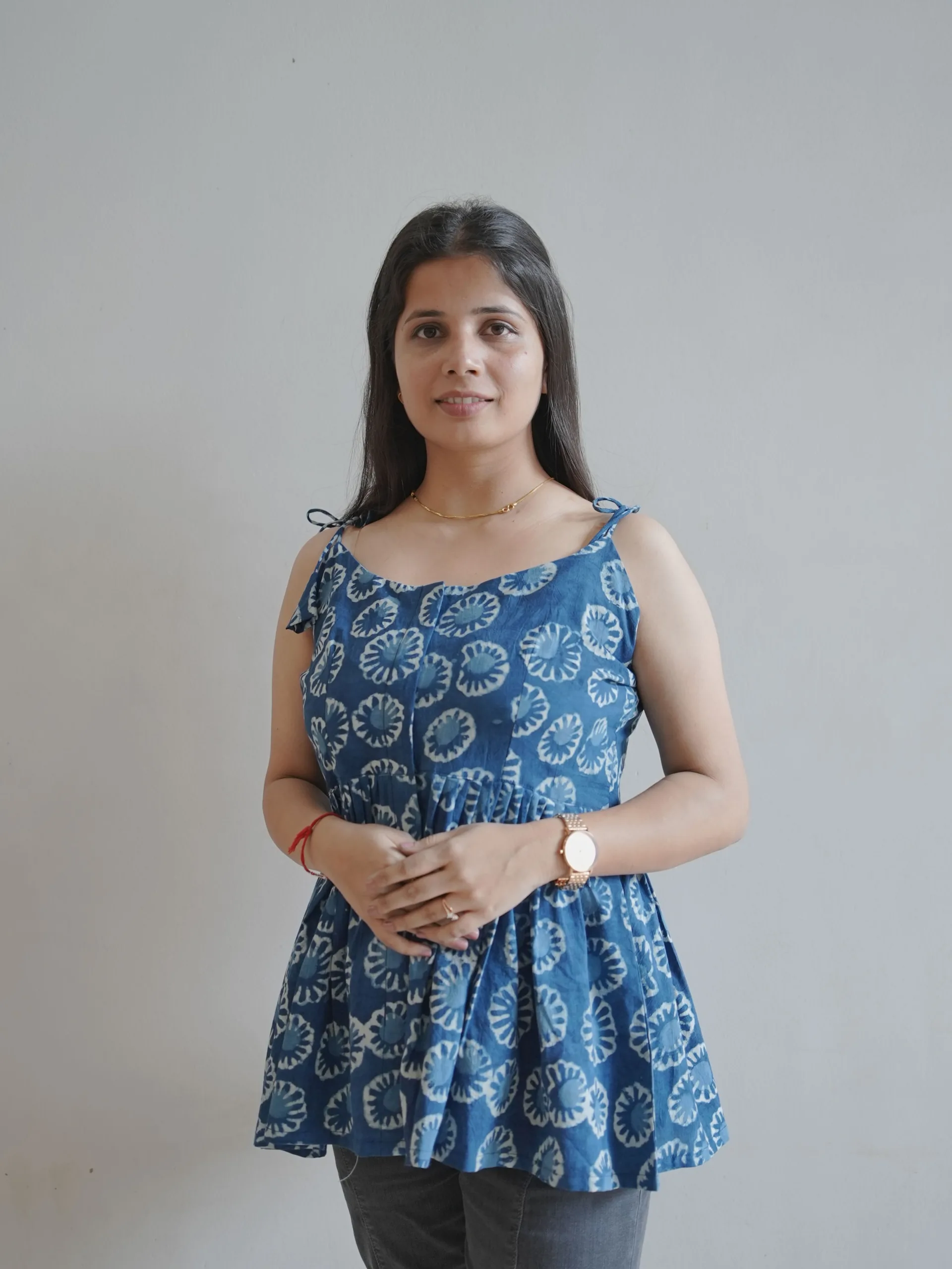 ZVE06988 Indigo Handblock Cotton Tie strap top - Image 2