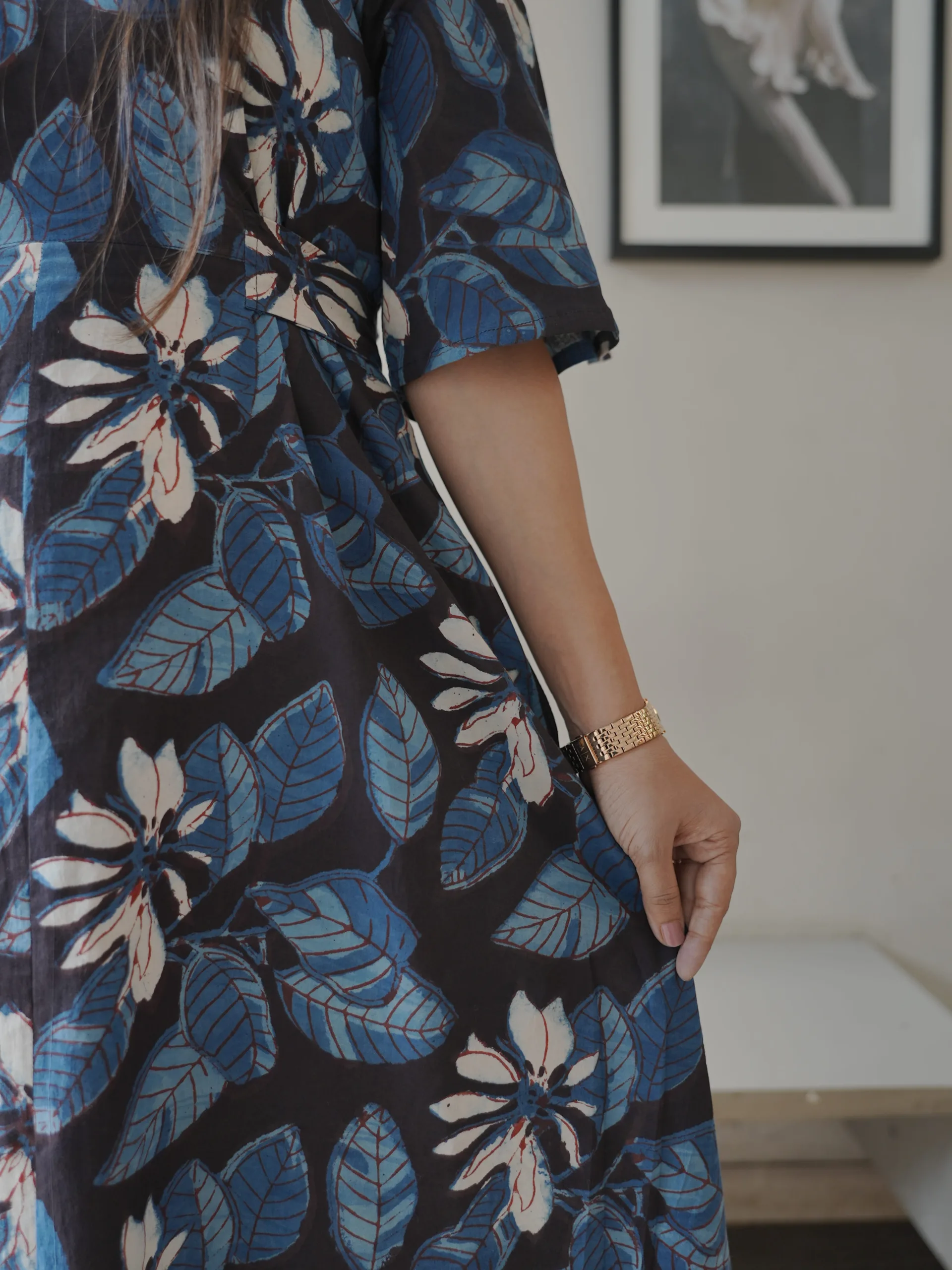 ZVE07054 Handblock Floral Cotton Dress - Image 2