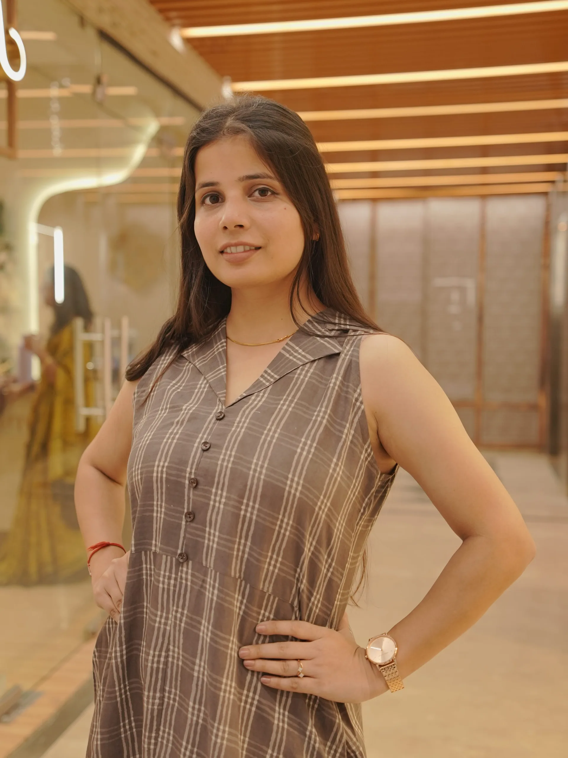 ZVE07144 Handwoven Brown Cotton Dress - Image 3