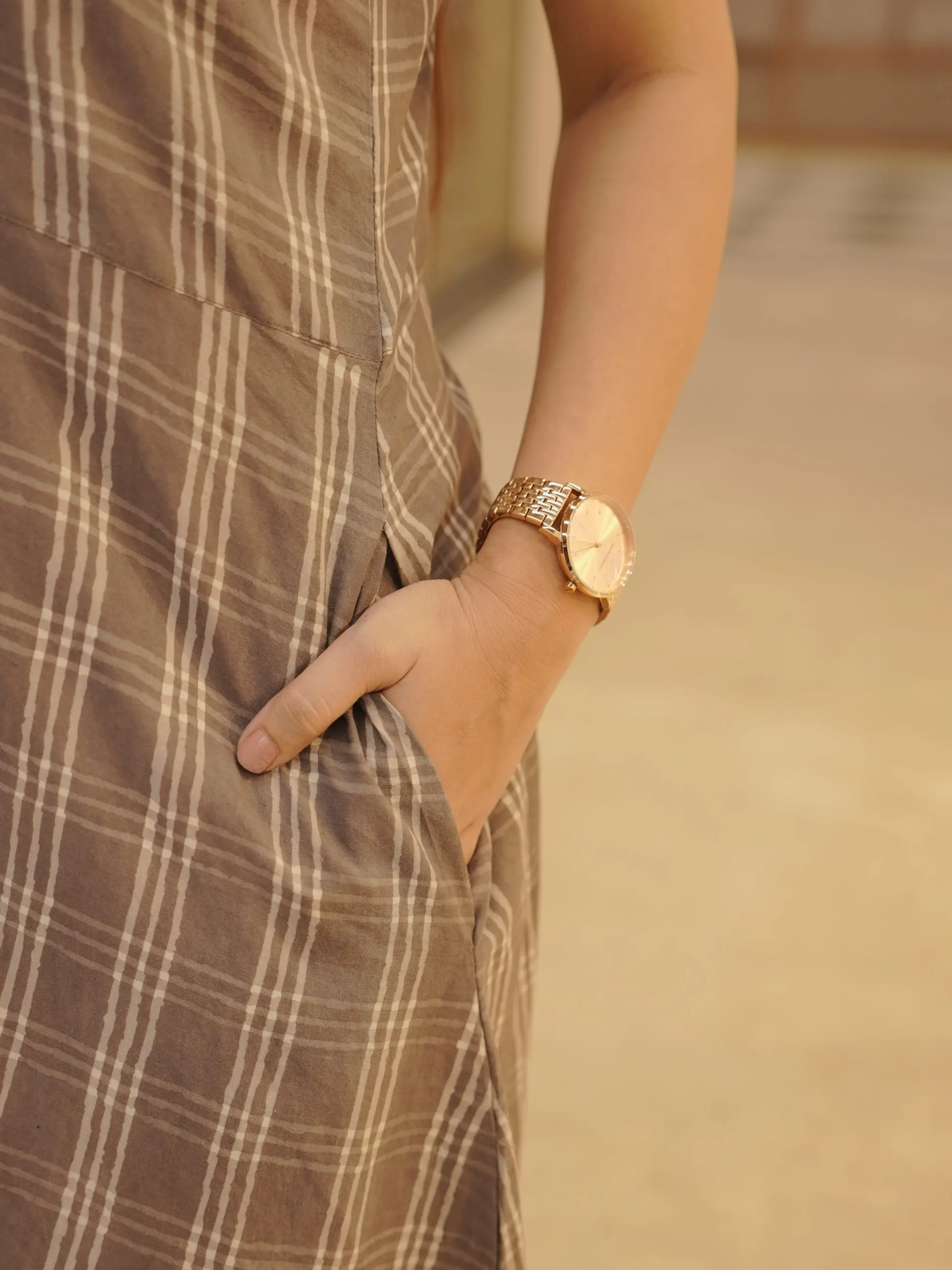 ZVE07149 Handwoven Brown Cotton Dress - Image 2