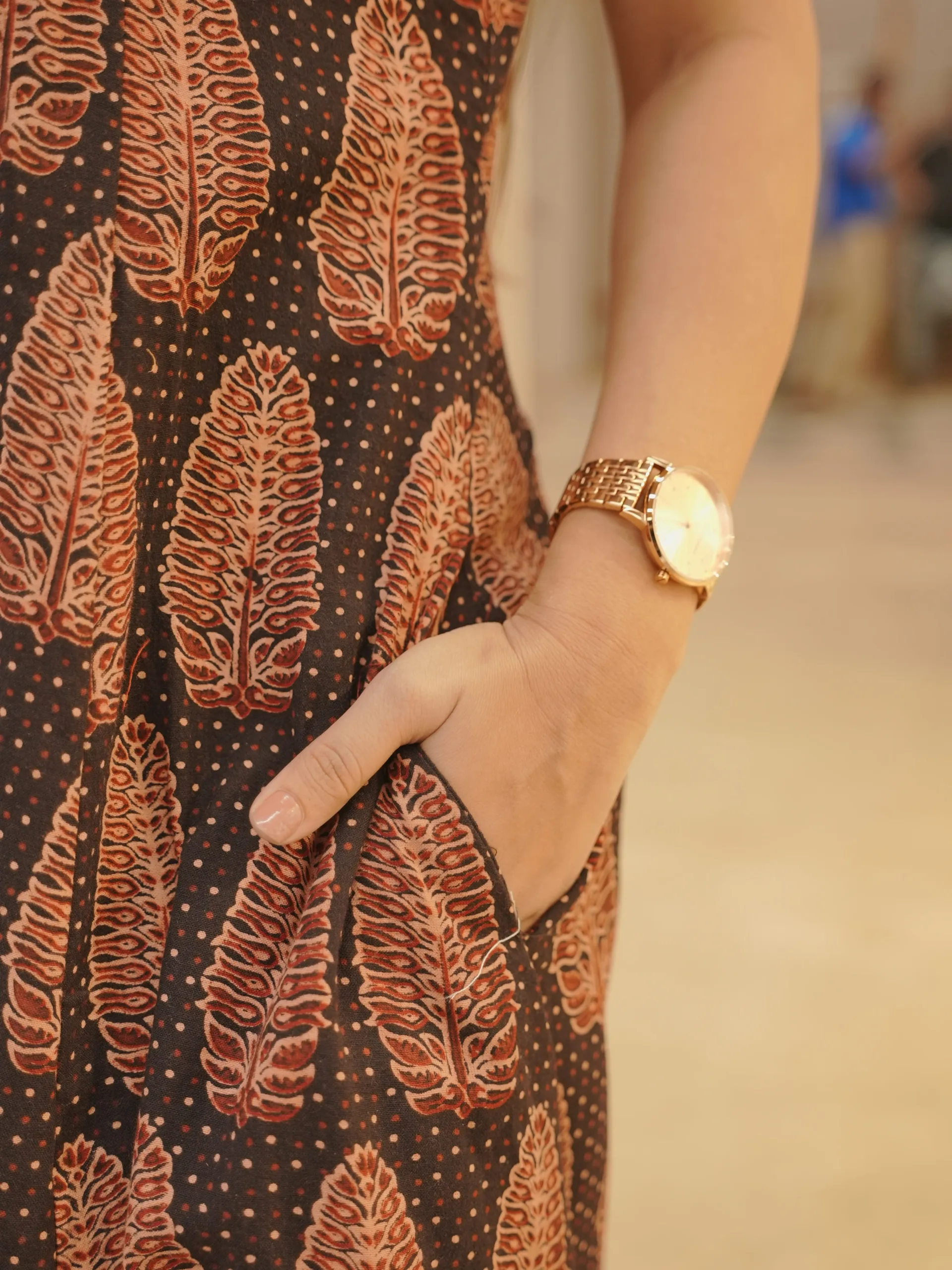 ZVE07186 Black Handblock Cotton Summer Dress - Image 3