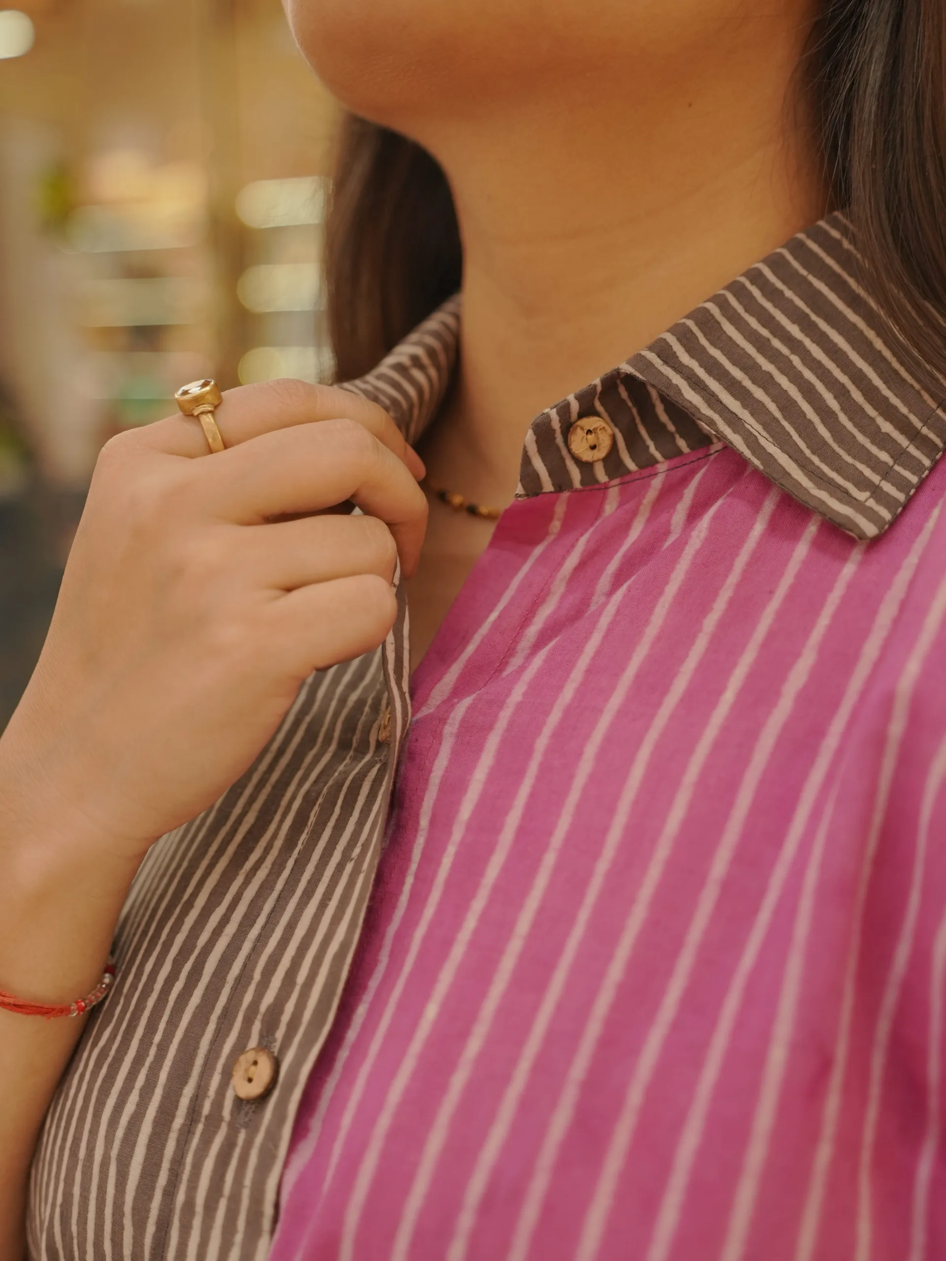 ZVE07298 Grey pink Geometric pure Cotton Shirt - Image 2