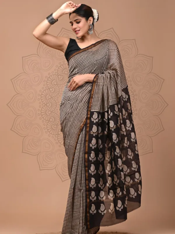 Chanderi Silk Cotton Saree – Classic Black