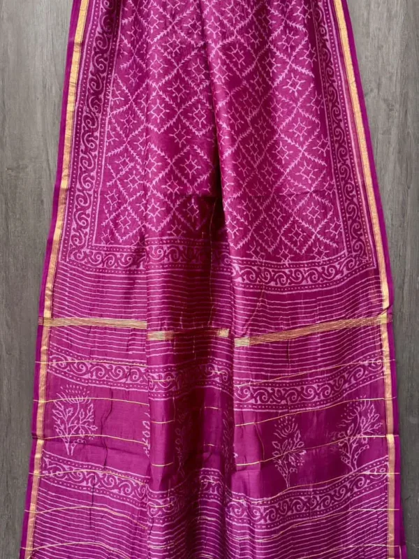 Magenta Geometric Chanderi Handblock Saree