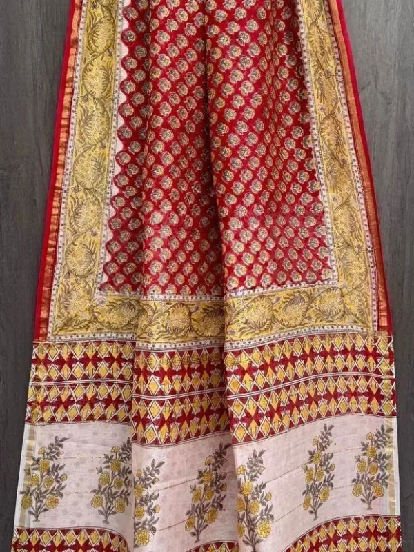 Red Mustard Buti Chanderi Handblock Saree
