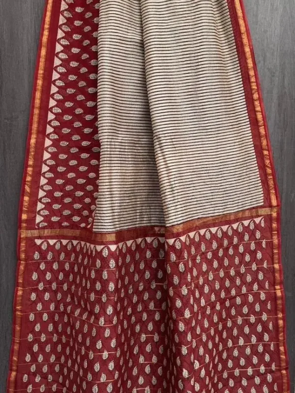 Maroon Dual Pattern Chanderi Handblock Saree